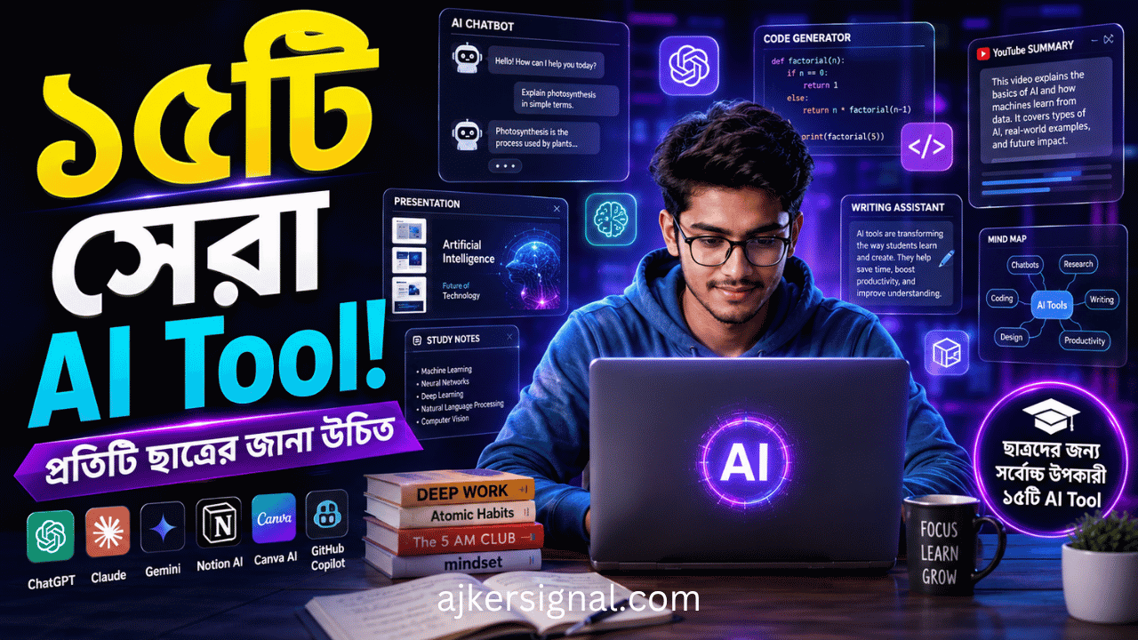 ছাত্রদের জন্য সেরা ১৫টি AI Tool — পড়াশোনায় কৃত্রিম বুদ্ধিমত্তার ব্যবহার