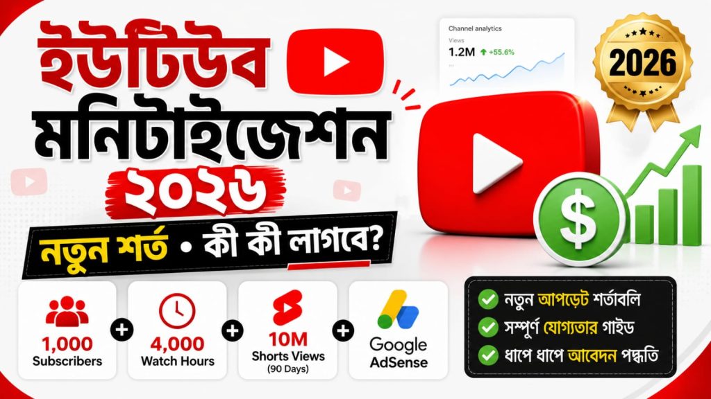ইউটিউব মনিটাইজেশনের নতুন শর্ত ২০২৬: কী কী লাগবে