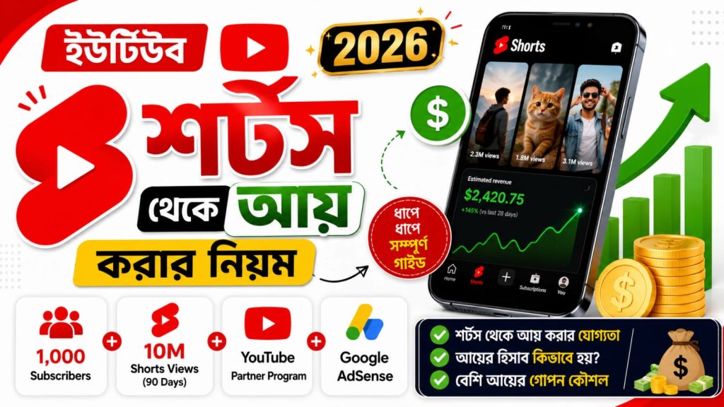 ইউটিউব শর্টস থেকে আয় করার নিয়ম ২০২৬