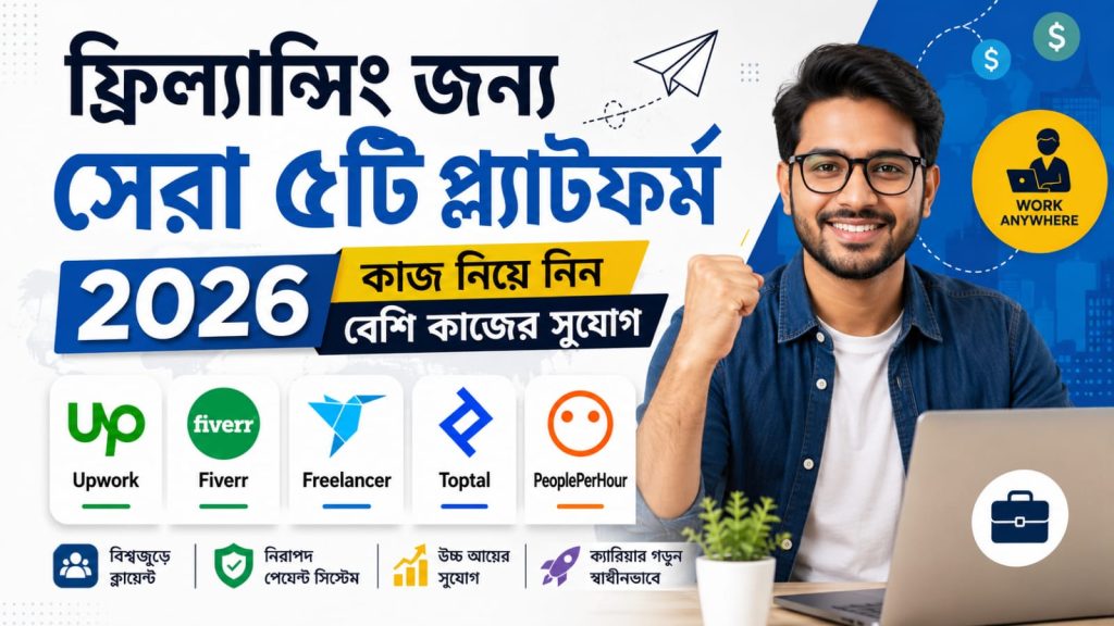 ফ্রিল্যান্সিং জন্য সেরা ৫টি প্ল্যাটফর্ম ২০২৬: কাজ নিয়ে নিন বেশি কাজের সুযোগ